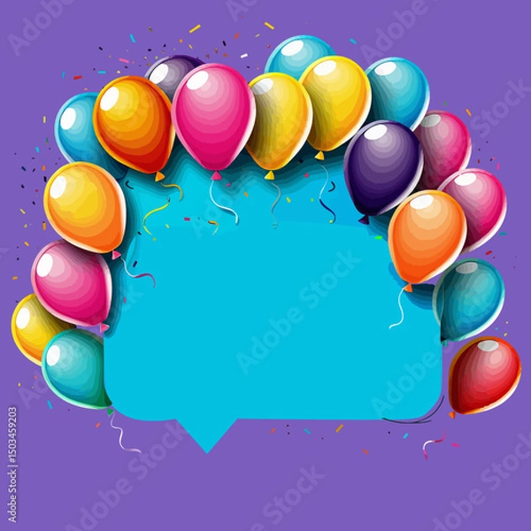Fototapeta Colorful-Celebration-Background-With-Balloons-Confetti-and-Speech-Bubble-Perfect-for-Birthday-Parties-and-Festive-Occasions-Add-Your-Message-Here-for-a-Fun-Celebratory-Design