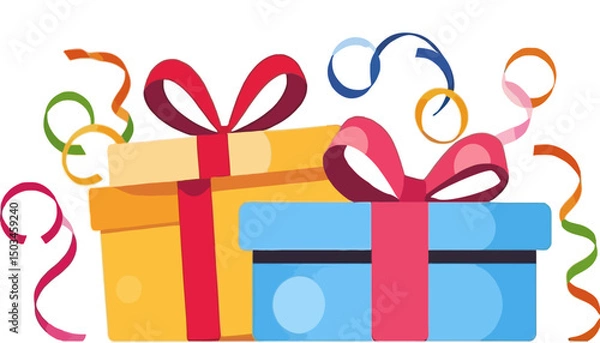 Fototapeta Colorful-Gift-Boxes-with-Ribbons-and-Confetti-Celebrating-Birthday-Holidays-and-Special-Occasions-Illustrating-Fun-and-Joy-with-Festive-Decorations-Cheerful