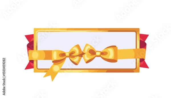 Fototapeta Elegant-Gold-Frame-with-Ribbons-Festive-Gift-Card-Template-Decorative-Banner-with-Bows-Luxury-Invitation-Design-Celebration-Greeting-Card-Vector-Illustration