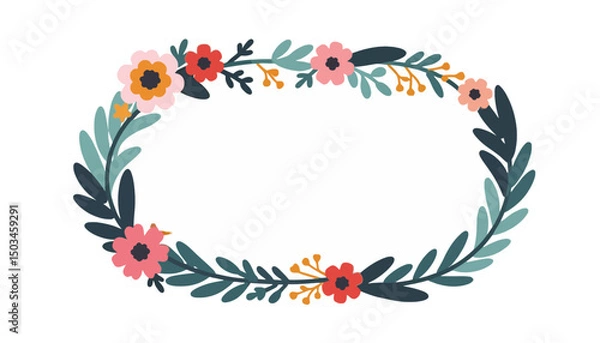 Fototapeta Floral-Frame-Vector-Illustration-Bohemian-Style-Wreath-with-Colorful-Flowers-and-Leaves-Hand-Drawn-Design-Element-for-Invitations-Posters-Greetings