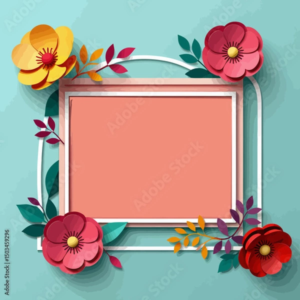 Fototapeta Floral-Frame-Design-with-Paper-Cut-Flowers-Modern-Floral-Arrangement-with-Blank-Space-for-Text-Graphic-Flower-Background-Colorful-Paper-Flowers