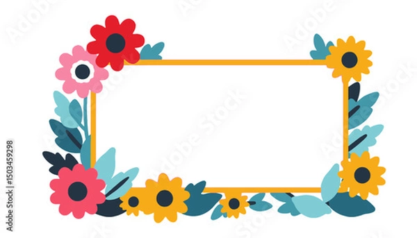 Fototapeta floral-frame-design-with-colorful-flowers-leaves-and-rectangle-border-ideal-for-invitations-greeting-cards-announcements-and-decorative-projects