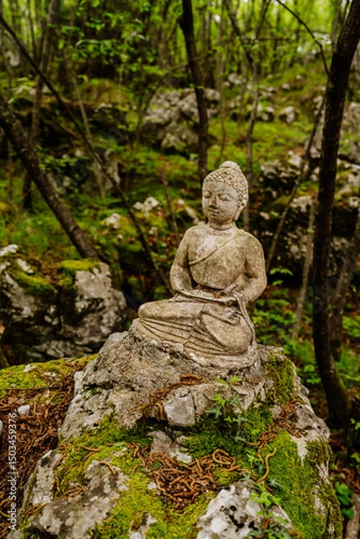 Fototapeta stone statue of buddha in the forest 