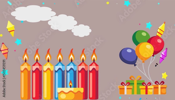 Fototapeta Neon-Frame-with-Cartoon-Graphics-Fun-and-Whimsical-Background-Digital-Art-with-Stars-Confetti-and-a-Rocketship-Ideal-for-Kids-Parties-or-Celebrations-Festive-Design