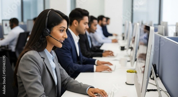 Fototapeta business people working in a call center