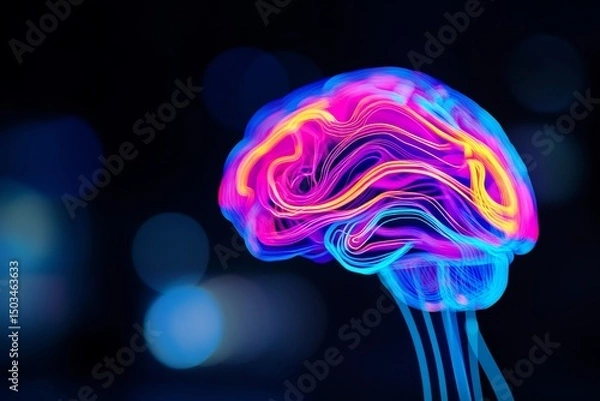 Fototapeta Neurodiversity symbolized abstract colorful shapes forming unique glowing brains
