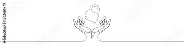 Fototapeta Hand holding Lock icon line continuous drawing vector. One line security Lock hand icon vector background. Safe Lock with hands icon. Continuous outline of a Hands of Lock icon.