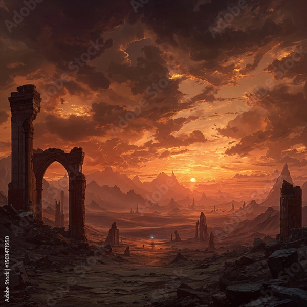 Fototapeta Twilight of the Forgotten Empire. Generative AI
