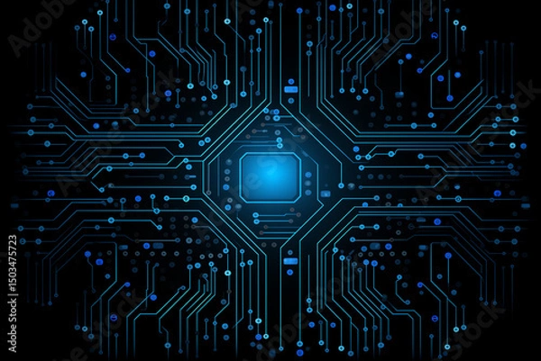 Obraz Blue glowing circuits on a black background pattern background wallpaper