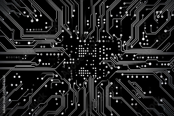 Obraz White glowing circuits on a black background pattern background wallpaper