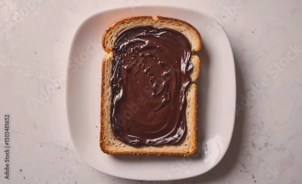 Obraz Slice of bread with chocolate spread on it. The chocolate is thick and the bread is toasted