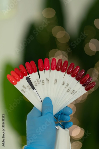 Fototapeta Nail samples, complementary colors red and green