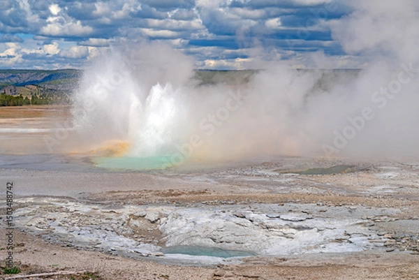 Obraz Geyser Erupting in a Volcanic Landscape