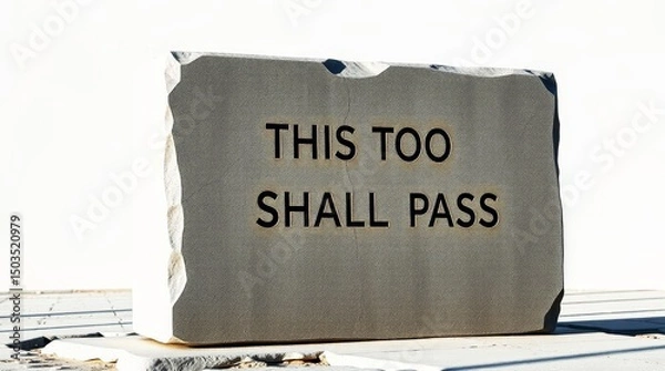 Fototapeta Minimalist Engraved Text on Brutalist Concrete Surface This Too Shall Pass