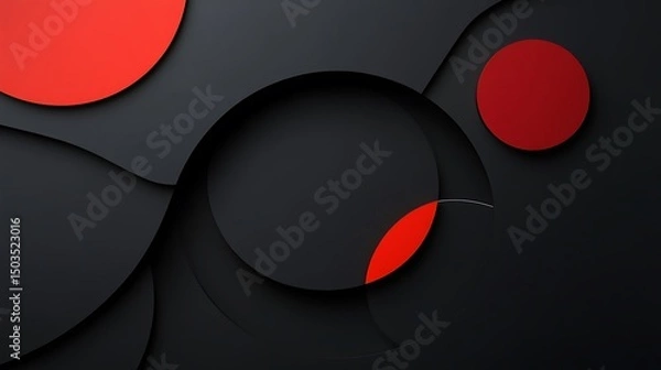 Fototapeta Abstract design with red circles and black curved shapes
