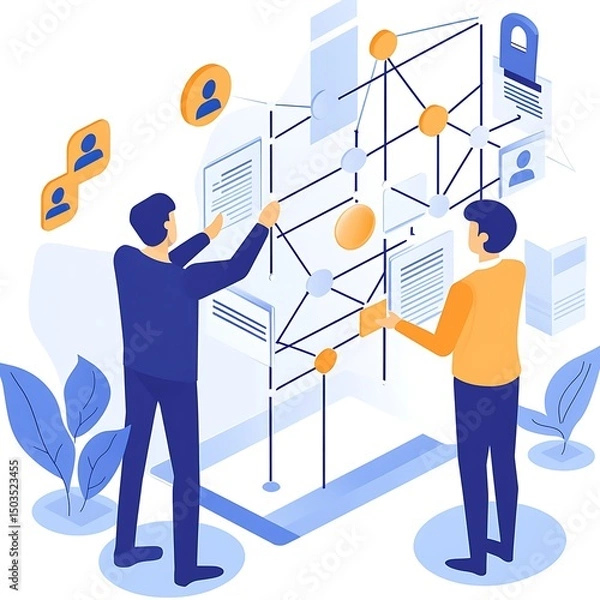 Fototapeta Human resource management technology (HR), Human resource manager touching human resource network structure and checks the CV online to choose the perfect employee for company, Effective recruitment.