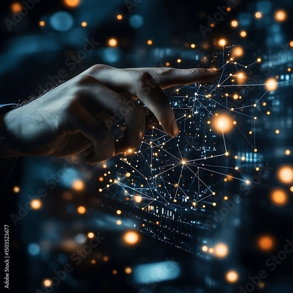 Fototapeta Human resource management technology (HR), Human resource manager touching human resource network structure and checks the CV online to choose the perfect employee for company, Effective recruitment.
