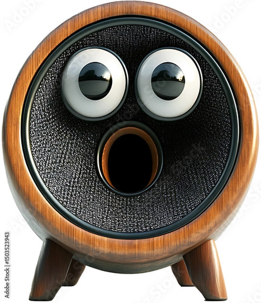 Fototapeta Speaker with googly eyes and surprised expression close up