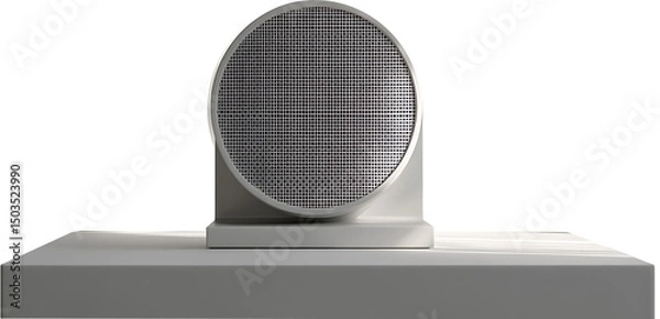 Fototapeta A close up of a round metal grate on a white platform