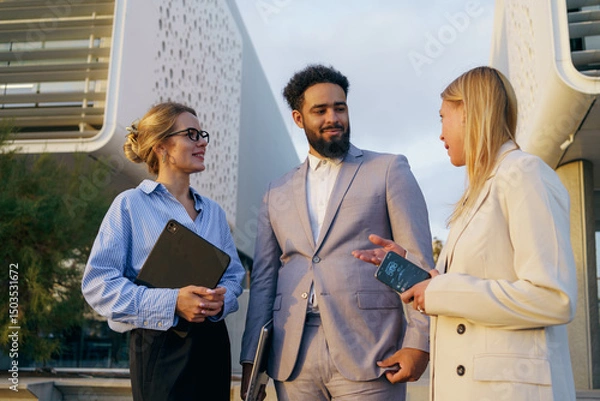 Obraz Engaging Business Professionals in Effective Networking within a Modern Environment Today
