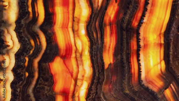 Fototapeta Red onyx slice background or texture. A sample of polished onyx.

