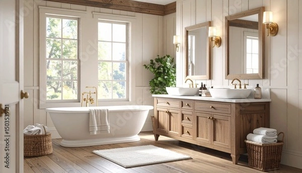 Obraz modern bathroom with white tiles