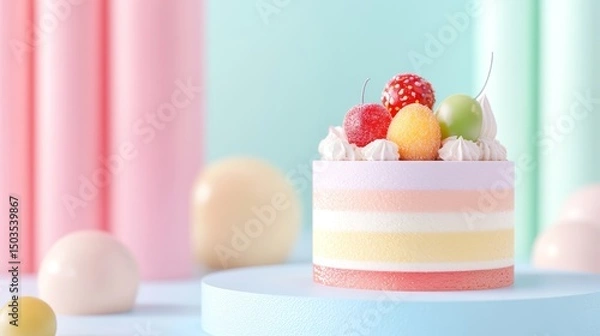 Fototapeta AI-designed pastel dessert arranged in futuristic symmetrical plating, artistic and minimal gourmet concept