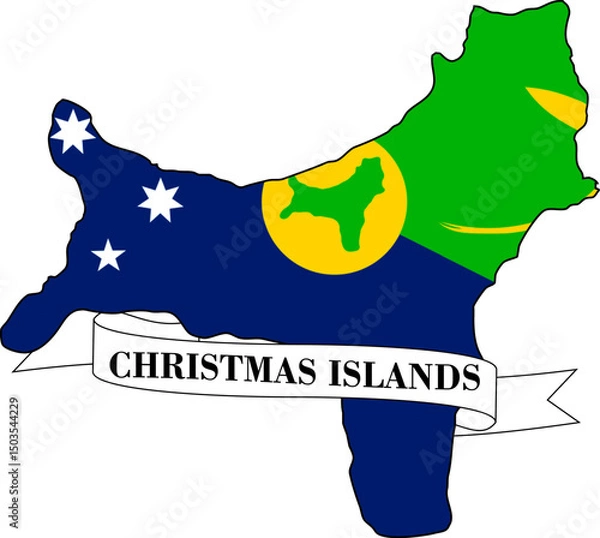 Fototapeta The map of Christmas Islands overlaid with the flag of Christmas Islands and its name written on a ribbon