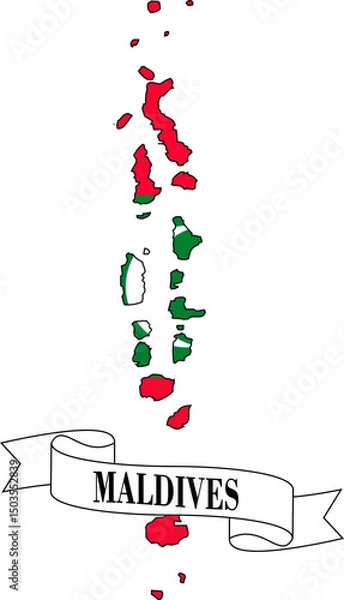 Obraz The map of Maldives overlaid with the Maldivian flag and its name written on a ribbon