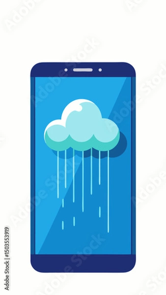 Fototapeta Smartphone displaying rain cloud graphic on blue background  
