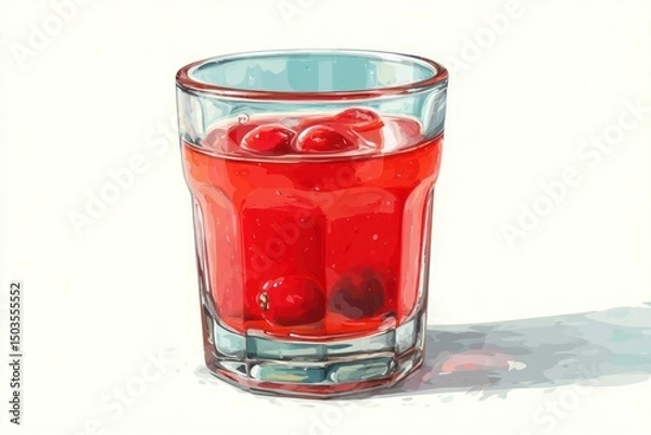 Fototapeta Refreshing Red Beverage in a Glass with Ice and Cherries