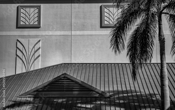 Obraz Islamic Building with Arches and Facade in Desert Sunlight and Shadows.