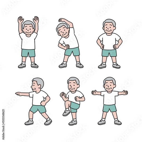 Fototapeta シニア男性のウェイトトレーニングポーズセット