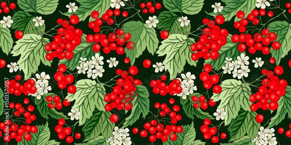 Fototapeta Viburnum Berry Leaf  Floral Seamless Vector Pattern Element Botanical Ukrainian Symbol Forest Garden Background