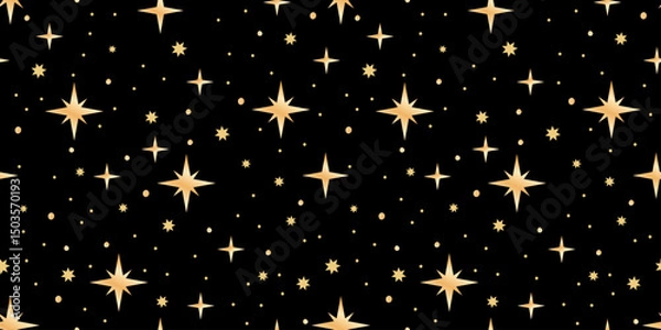 Fototapeta Whimsical Gold Golden Star Seamless Vector Pattern In Minimal Celestial Style Stars On Dark Background