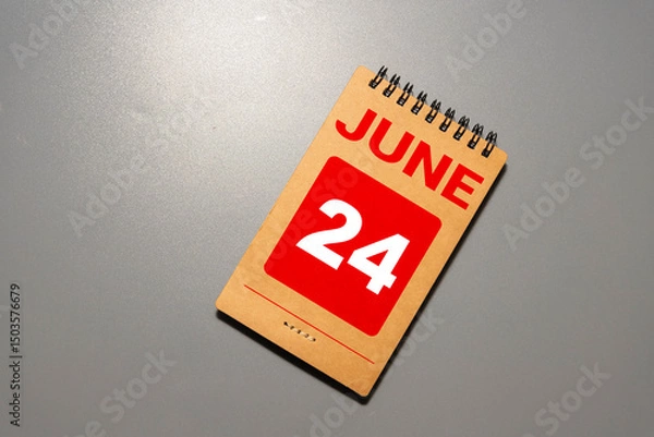 Fototapeta Vintage photo, June 24th. Date of 24 June on wooden cube calendar