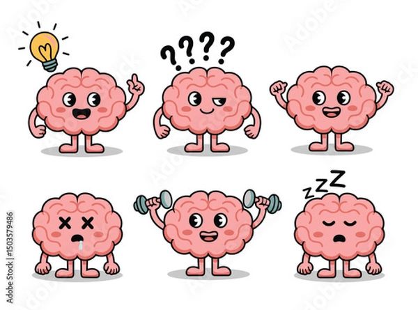 Fototapeta Funny Brain Character Set – Emotions and Expressions Pack