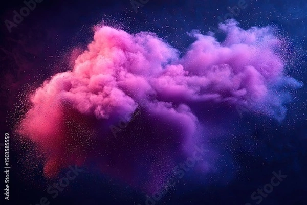 Fototapeta Vibrant cloud-like form of colored particles against a dark background.