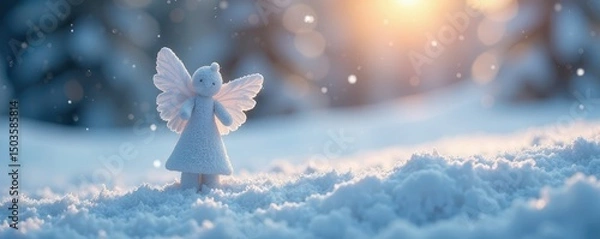 Obraz Tiny figure near colossal snow angels, winter wonderland, innocent, fun, december