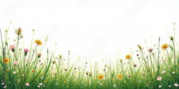 Obraz Intricate wild grasses and tiny blossoms, stark white backdrop , closeup, flower