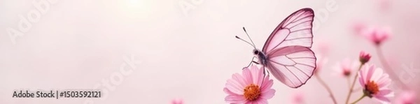 Obraz Soft pink butterfly perched, pure white setting, photography, summer