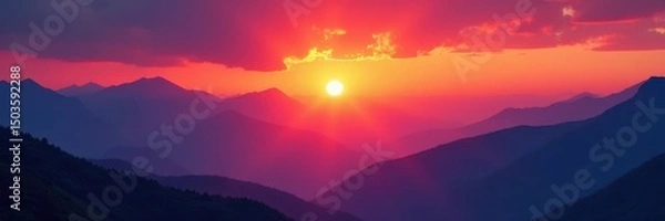 Obraz Vivid sunset, melting mountains, hazy sky, indistinct shapes, hazy, sunset, shapes