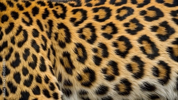 Fototapeta a close-up photograph focusing on the fur of a leopard. The style is naturalistic, capturing the intricate pattern of the animal's coat
