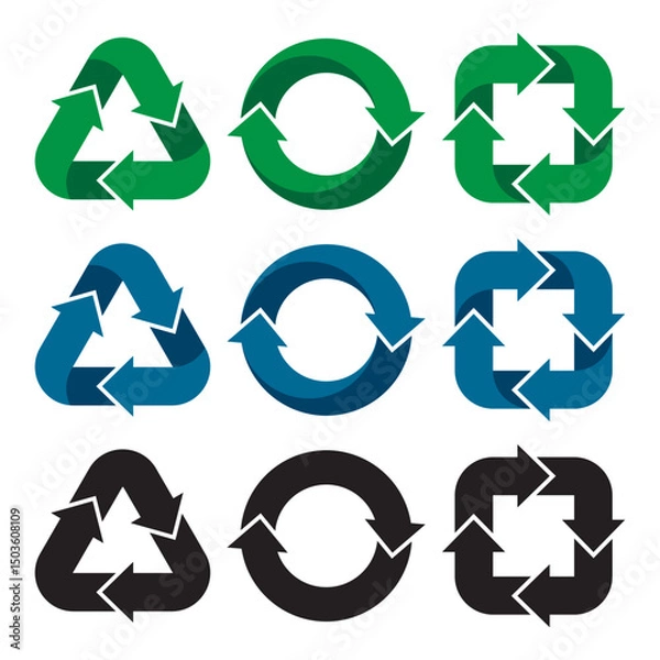 Fototapeta Recycling symbols. Eco-friendly design elements. Triangle, circle, and square cycle sign. 