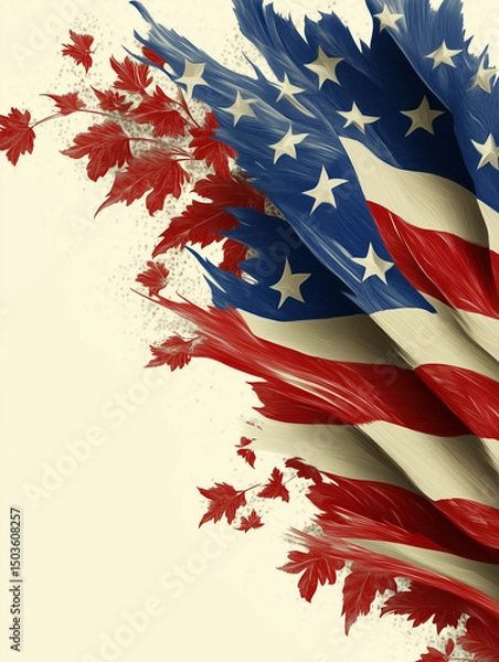 Obraz american flag and stars, maple, flying, july 4th, usa flag fly