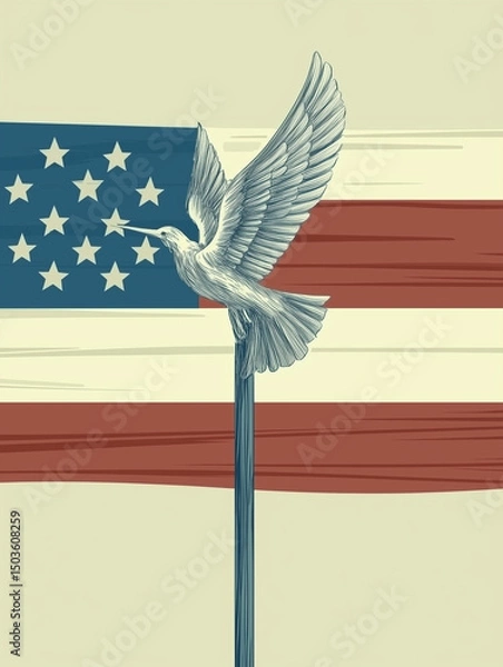 Obraz flag of usa, dove and usa flag, july fourth background