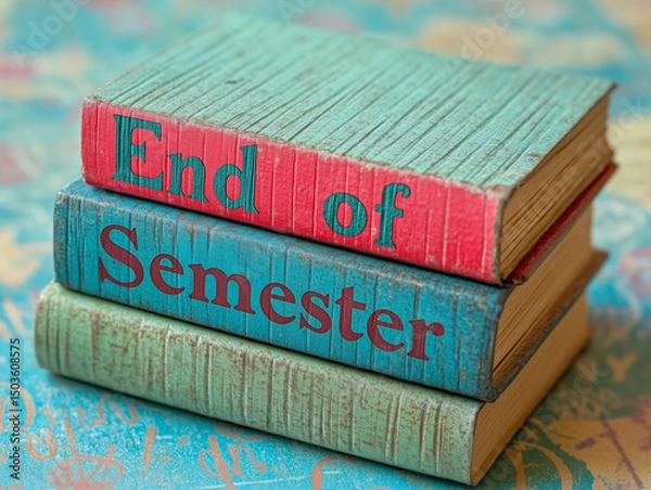 Fototapeta end of semester, stack of books