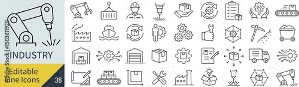 Obraz 線の編集ができる産業に関するアイコンセット（アウトライン化していない）
