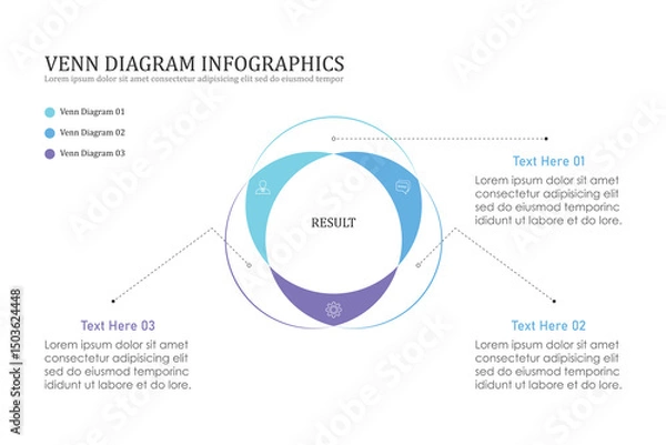 Fototapeta Venn diagram infographic chart template for business 3, 4, parts, options, presentation with venn diagram,