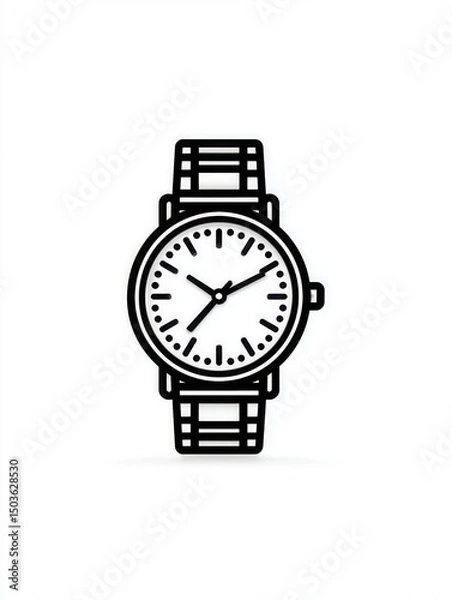 Obraz Minimalistic Black Line Drawing of a Classic Analog Wristwatch - Stylish Timepiece with Chic Design for Fashionable Accessories and Time Management